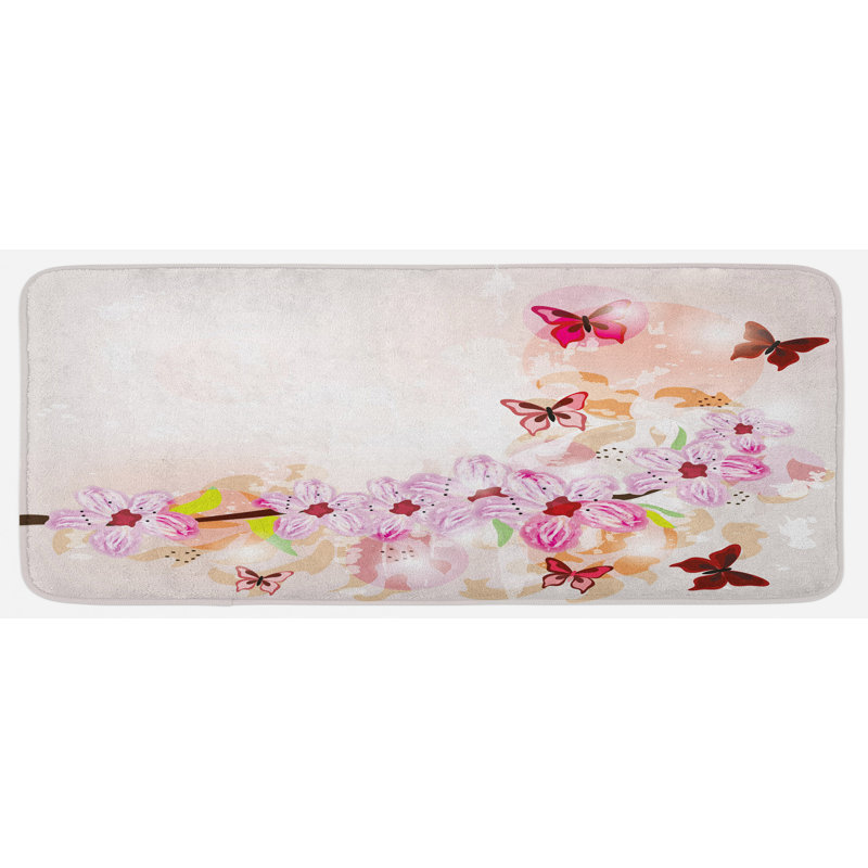 Tapis de cuisine multicolore avec fleurs printanières et petits papillons