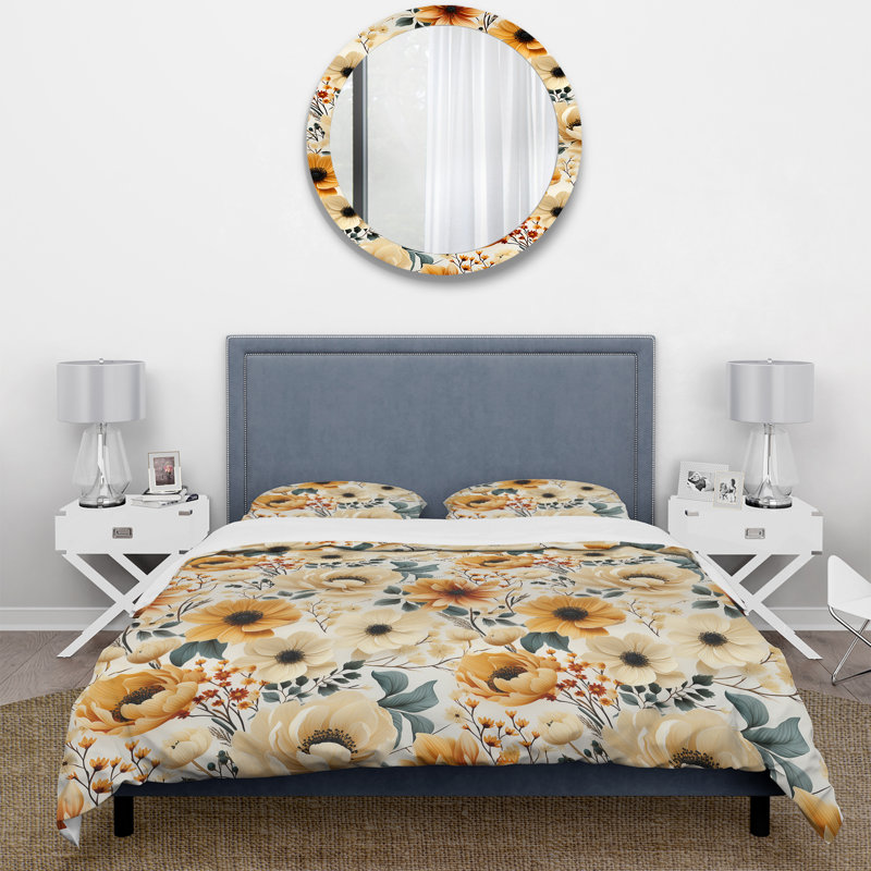 Ensemble de housse de couette beige rustique floral, Housse de couette pour très grand lit et 2 très