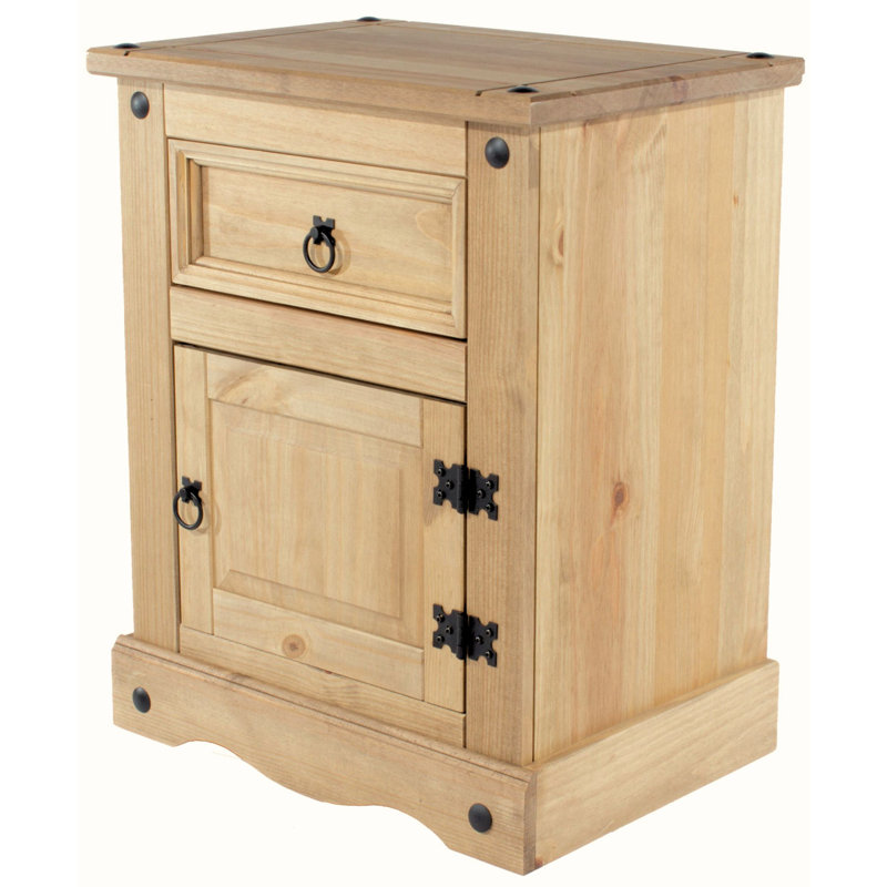 Cowley 1 Drawer, 1 door Bedside Table, Medium Antique Wax Pine
