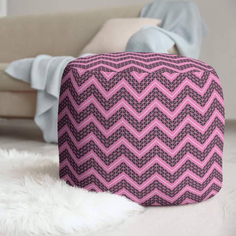 Upholstered Pouf, Black/Pink