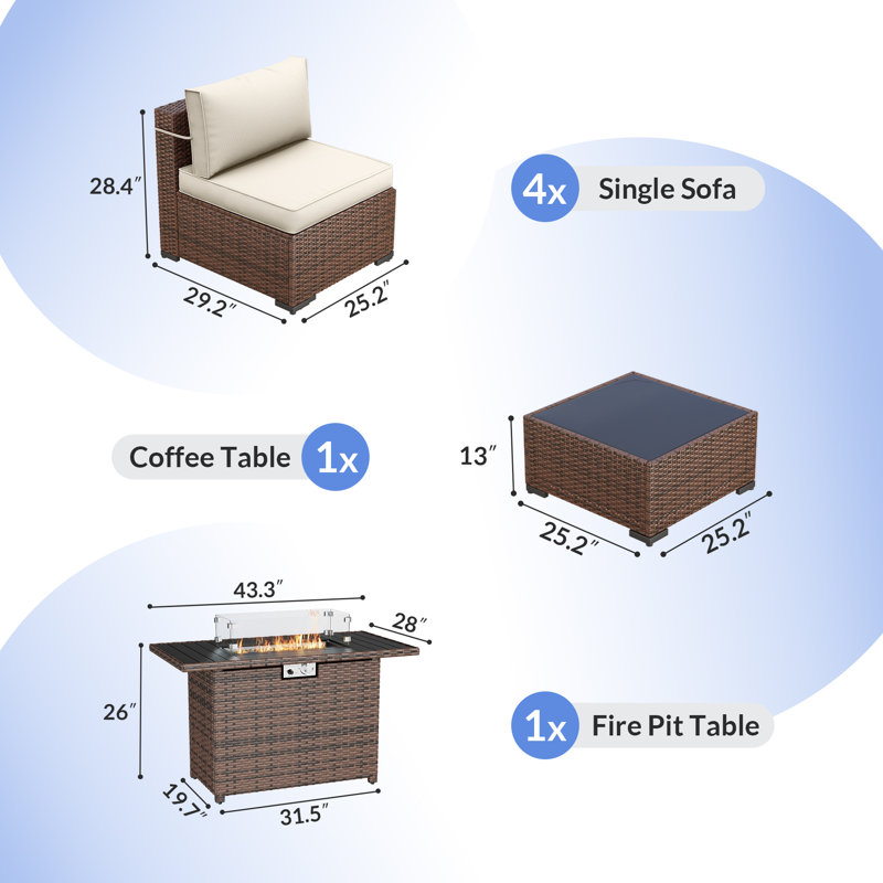 Ensemble de conversation pour 4 personnes Rikuto avec coussins de dossier, table de foyer et table basse, Crème