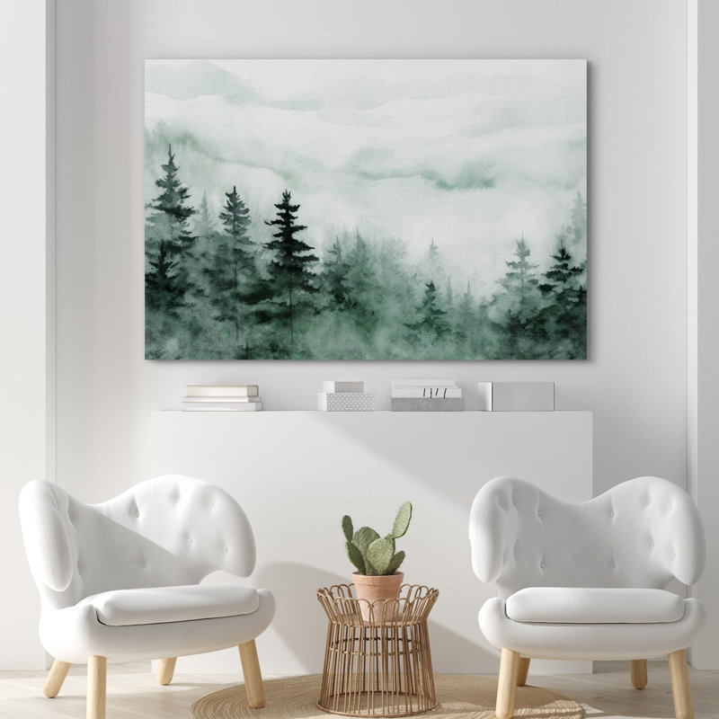 Paysage de forêt Woodland «Foggy Forest Whispers Mystical Pines» sur, Toile tendue, H 24 po x l 36 po