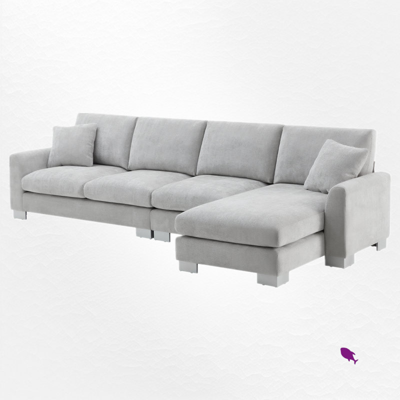 Canapé modulaire en L 3 pièces rembourré, Chenille gris pâle