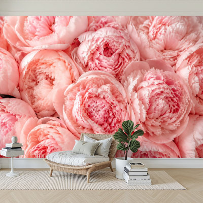 Papier peint adhésif pelez et collez rosé pivoine florale doux romantique esthétique botanique autocollant papier contact mural amovible pour le salon Chambre à coucher H 100 po x l 144 po