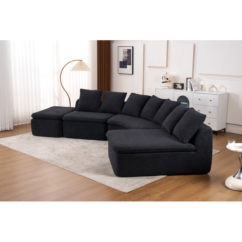 Canapé modulaire à compression en U 133 po, Noir