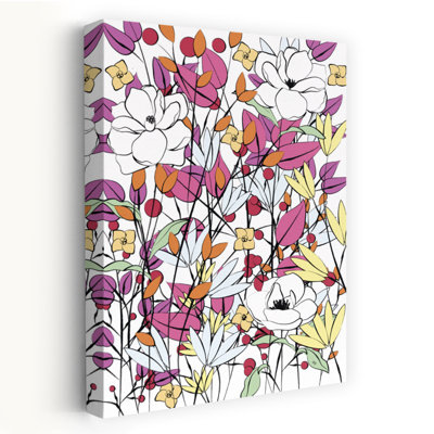 Illustration murale abstraite et contemporaine représentant une fleur florale colorée et vibrante, inspirée de la nature.