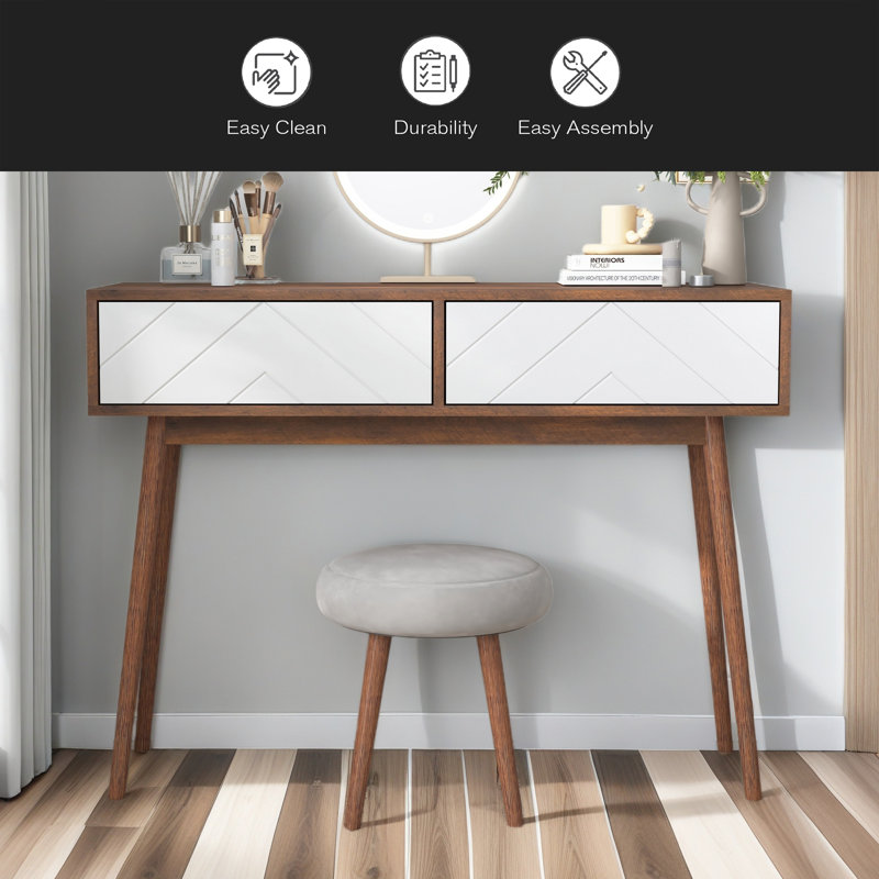 Entryway Table With 2 Carved Panel Drawers, Console Table With Storage Space And Wood Legs,Sofa Table Behind Couch For Hallway, Living Room