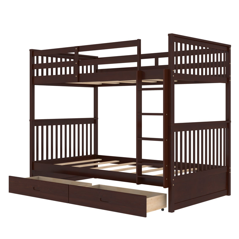 Felske Kids Bunk Bed with Drawers, Walnut,  Full over Full