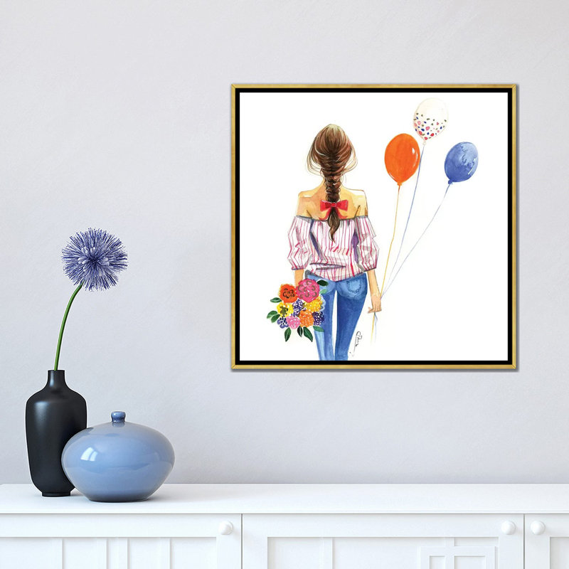« balloon fille » par rongrong devoe-print, H 18 po x l 18 po x P 1,5 po, Toile encadrée d'or