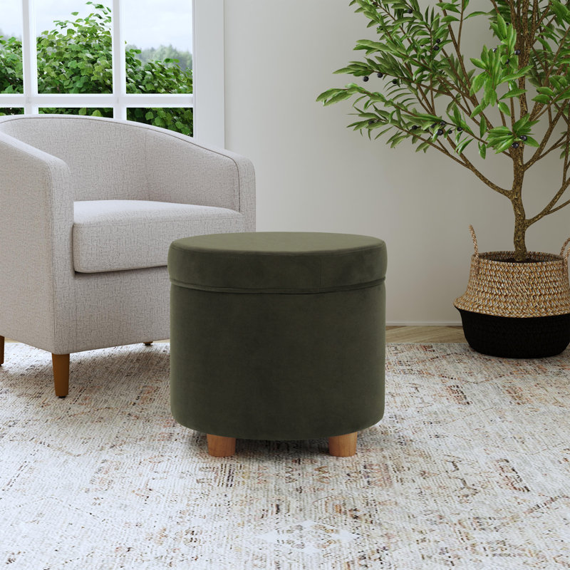 Mayen 19" Wide Round Storage Ottoman, Loden Green Velvet