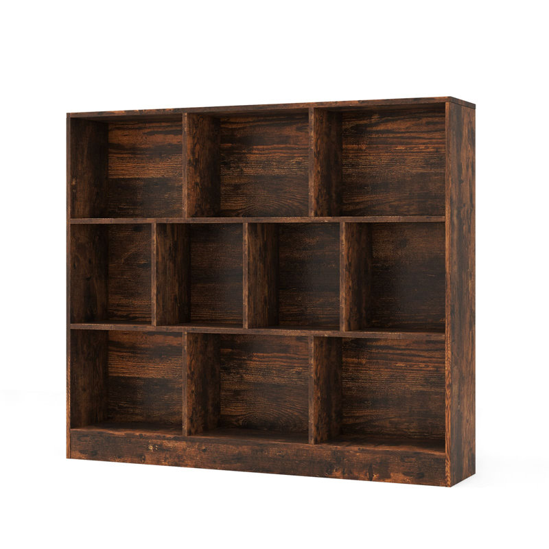 10-Cube Bookshelf Freestanding Storage Organizer With 2 Anti-Tipping Kits, Brown