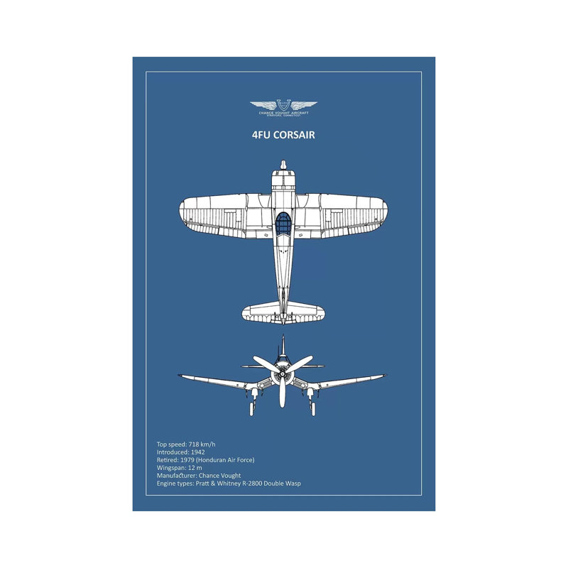 BP CV F4U-Corsair by Mark Rogan - Print on Canvas, 20.32 cm H x 30.48 cm W, Wrapped Canvas