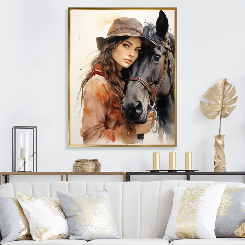 Wivestad Cowgirls and Horse Bond II, H 40 po x l 30 po, Cadre flottant doré
