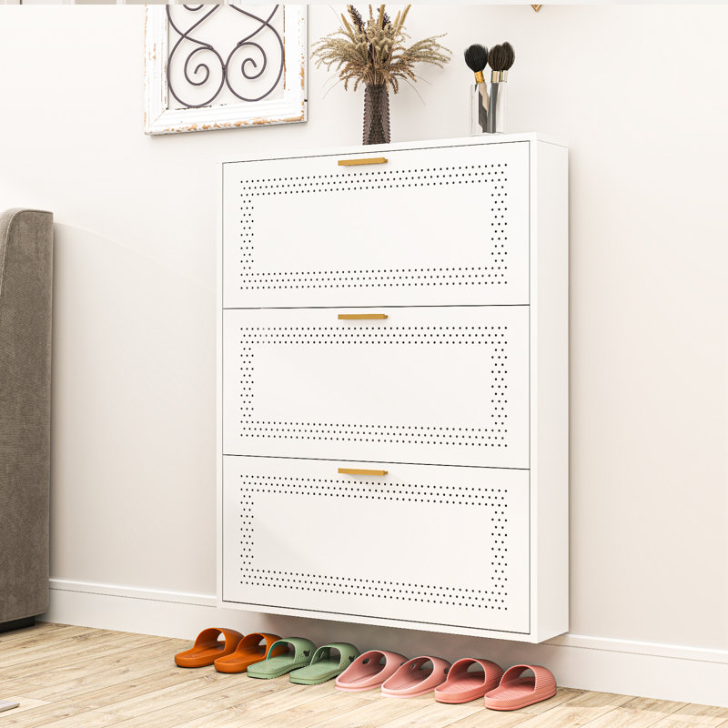 31.5"W Metal Shoe Storage Cabinet with 3 Flip Drawers