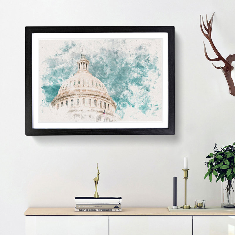 Capitol Hill White House - Picture Frame Painting Print, Black Framed, 36cm H x 48cm W x 2cm D