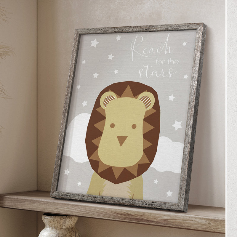 Étoiles lion, reproduction encadrée - bois massif, H 15 po x l 12 po
