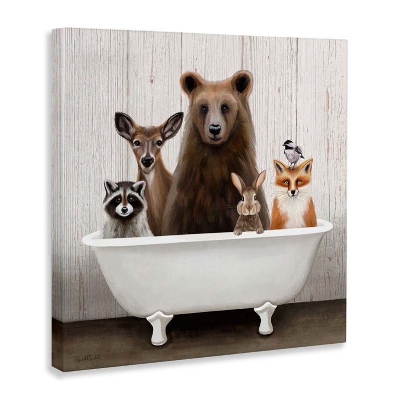 Woodland Creatures Antique Bathtub Canvas Wall Art by Elizabeth Tyndall, 36" H x 36" W x 1.5" D