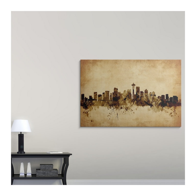 «Seattle Washington Skyline» par Francy, impression, H 24 po x l 36 po x P 1,5 po, Toile
