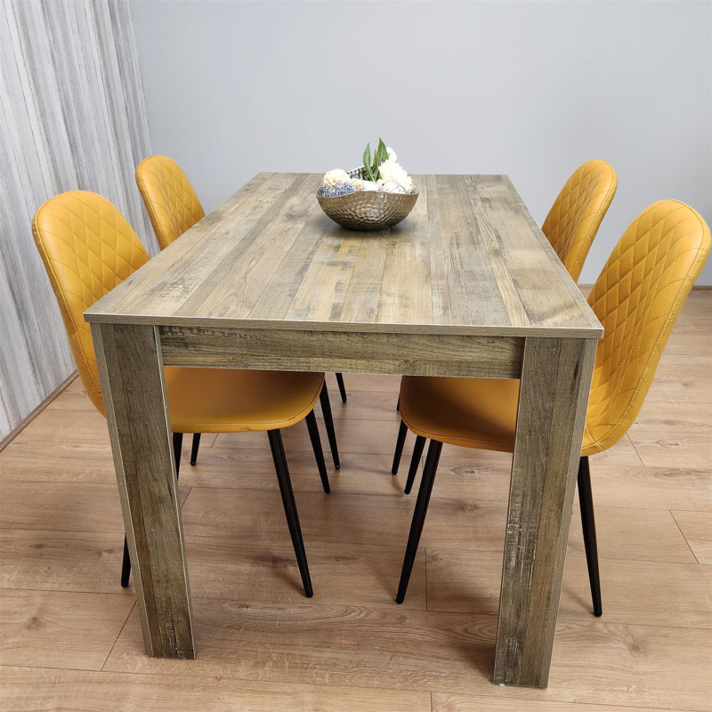 Aghaboy 4 - Person Dining Set, Natural, 75cm H x 117cm W x 77cm D, Mustard