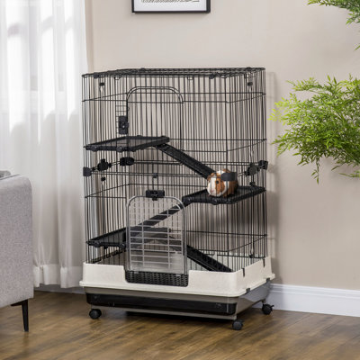 Metal Small Animal Cage For Chinchillas, Rabbits, Ferret - Easy Maintenance With Slip Surface And Access For , Ferrets Black