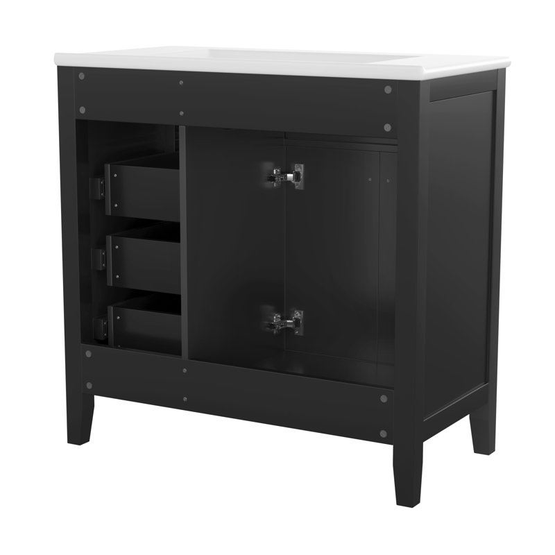 Élégant ensemble de meuble-lavabo moderne en bois massif noir