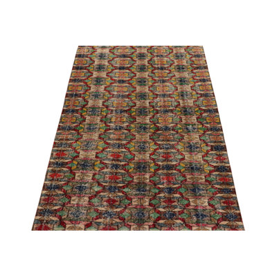 1960S Distressed Vintage Rug In Multicolor Geometric Pattern