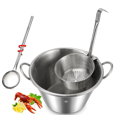 Arc 41qt Mexican Cazo Para Carnitas Set, 11.8" Fry Strainer Basket With 36" Large Spoon, 21" Heavy Duty Outdoor Wok Set, Great For Carnitas, Braising,inoxidable Wok Comal Fry (36 Inch Spoon)