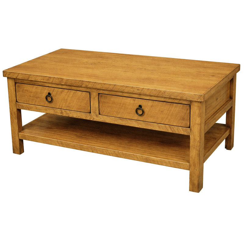 Table basse avec rangement en bois massif Bloomingdale, Jaune rustique