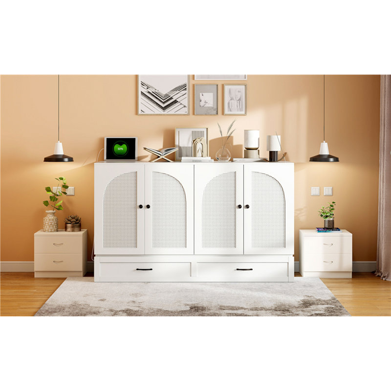 Grand lit escamotable avec grands tiroirs, Blanc