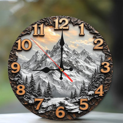 Mountain Landscape Wall Clock Snow Winter Scene
