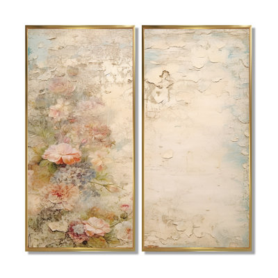 «Rustic Bouquet Pink Roses Vintage Art - Art mural encadré rose, impression sur toile florale rose 2 pièces