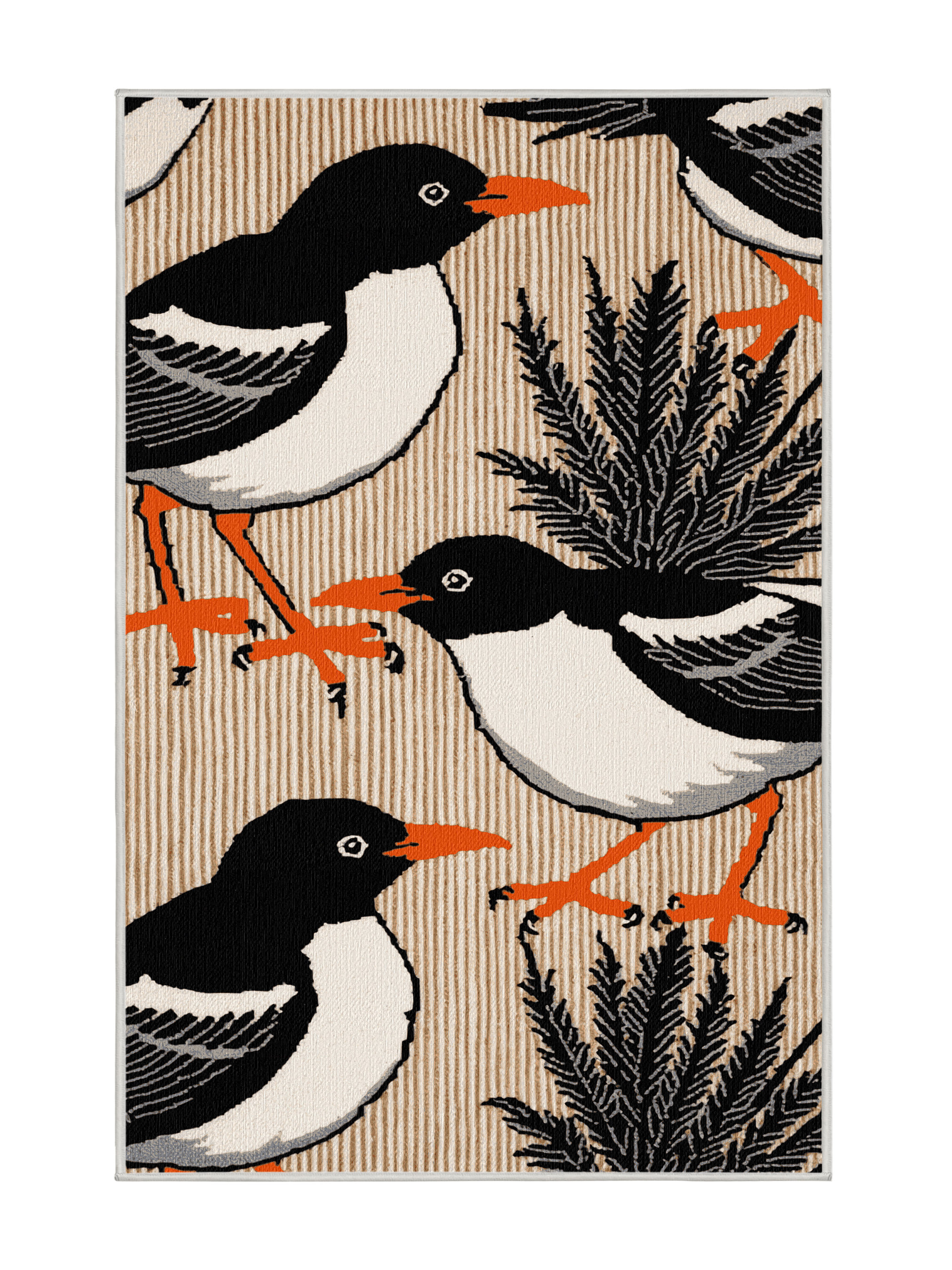 Foundry Select Washable Oriental Magpie Robin Birds Area Rug | Wayfair