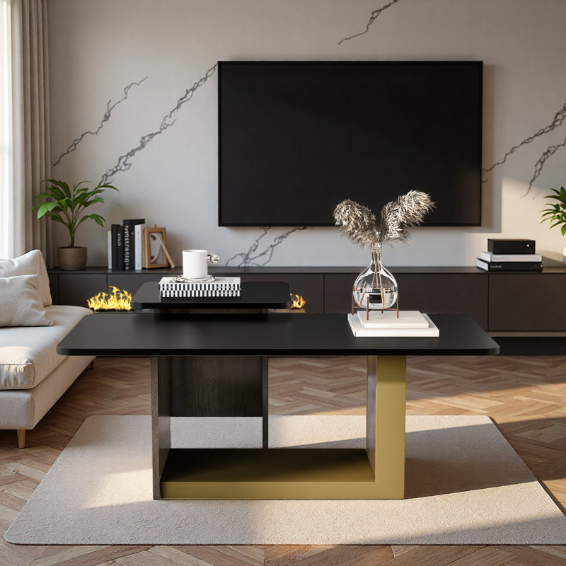 Ensemble de 2 tables basses modernes et luxueuses, petite table de bout carrée avec plateau spacieux et centre, Noir
