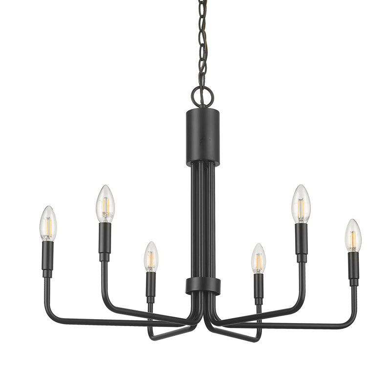 Matte Black Steel 6-Light Candle Style Chandelier