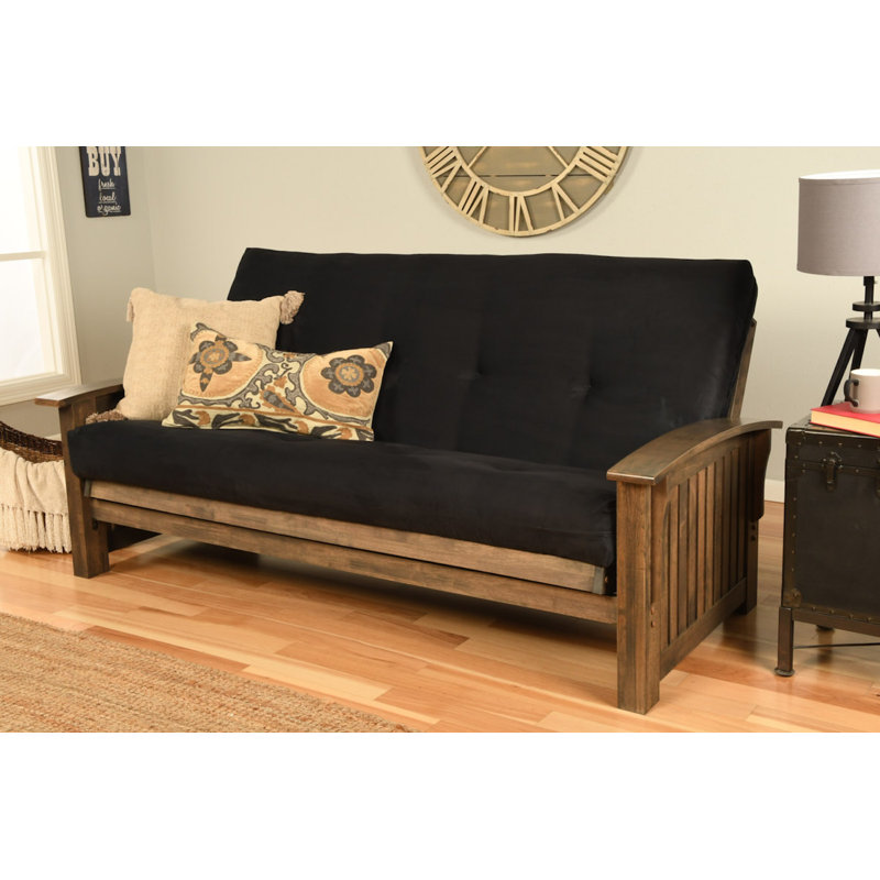 Stratford Full 83" Wide Futon Frame and Mattress, No, Suede Black