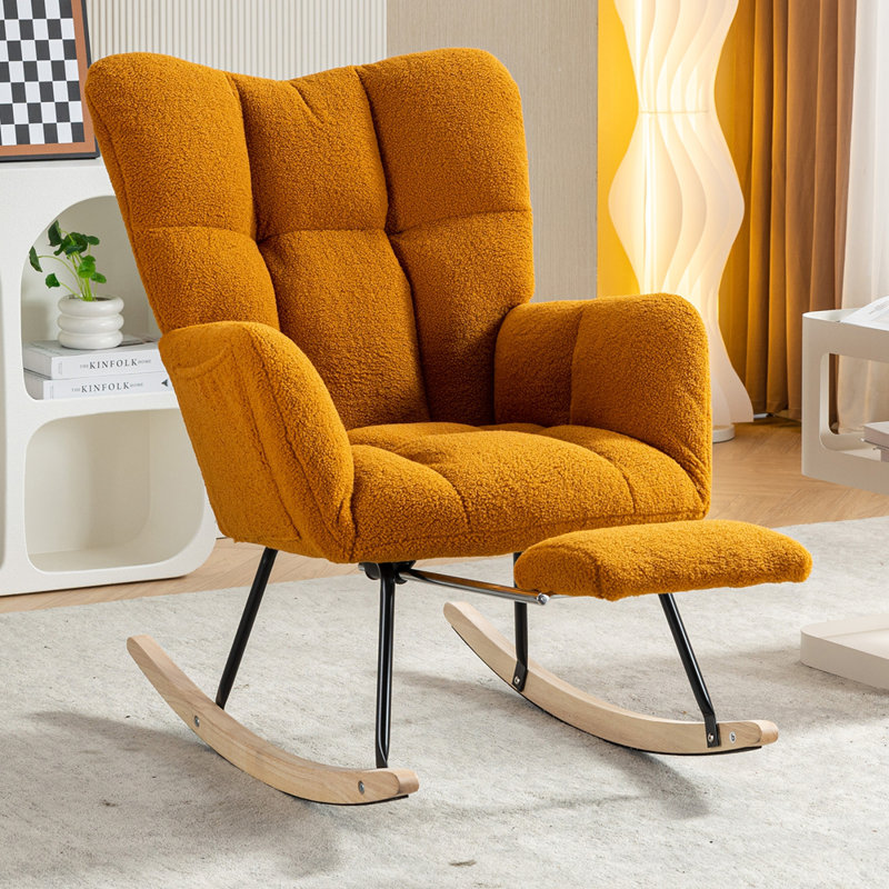 Chaise berçante en tissu avec repose-pieds Teddy, Caramel