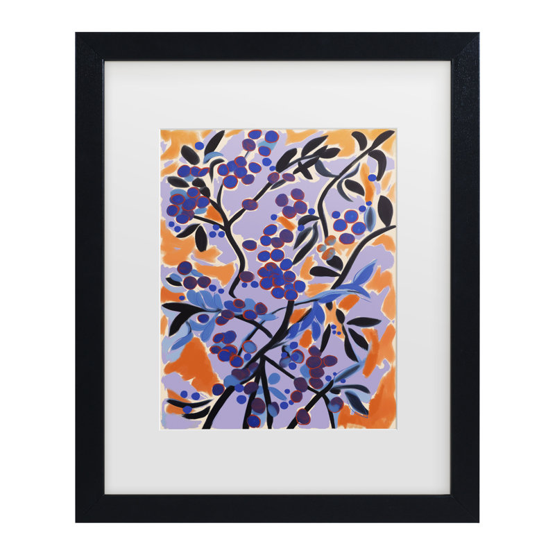«Treechild Blueberries Matted», art encadré, H 13 po x l 16 po, Cadre noir