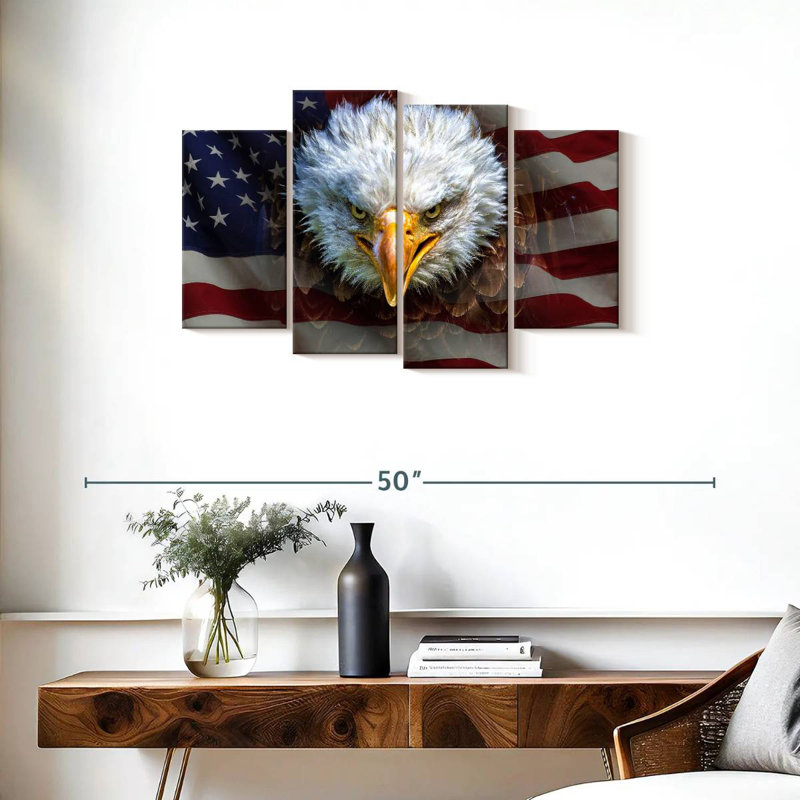 Bald Eagle On US Flag, 22" H x 36" W