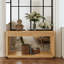 Console moderne à 2 tiroirs cannelés de 152 cm (60 po) en placage de bois naturel, idéale comme table d'appoint derrière un canapé, pour le salon, le corridor, l'entrée ou le bureau.-1087737747-1087737756-1087737758