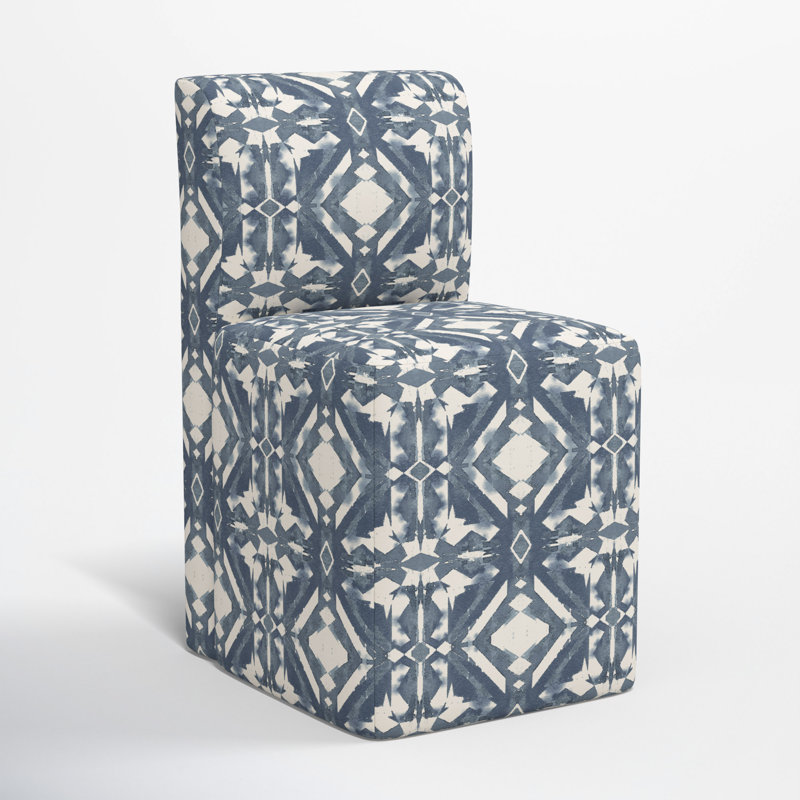 Chaise rembourrée avec roulettes Mendy, Ikat bleu Asha
