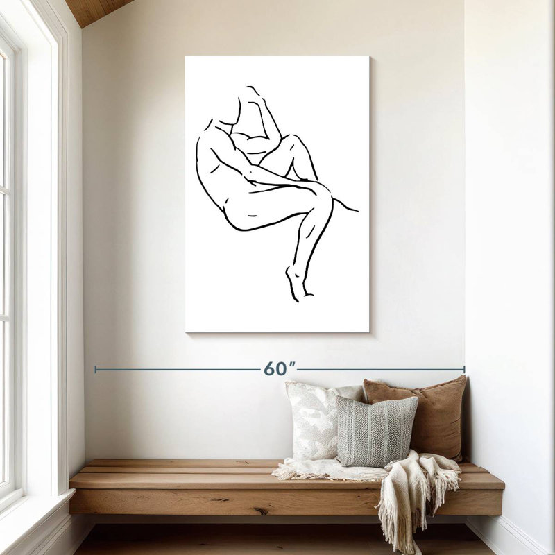Leisha, dessin du corps de l'homme II - noir et blanc, H 45 po x l 30 po