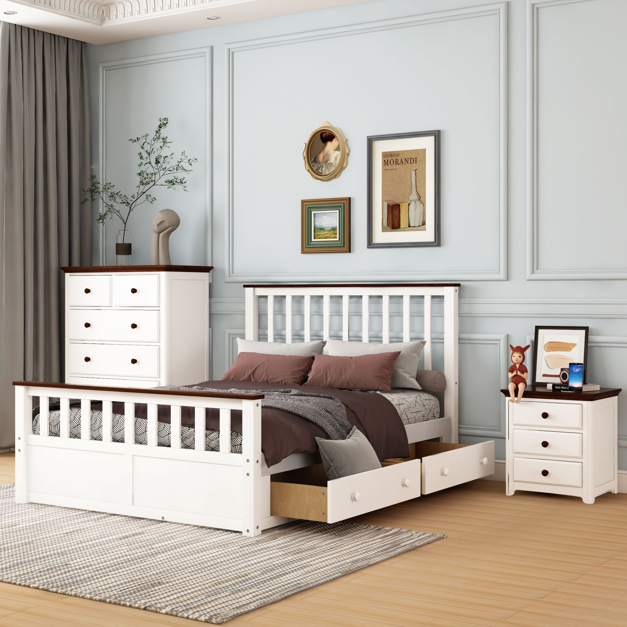 Red Barrel Studio 3Pieces Bedroom Sets Queen Size Platform Bed With