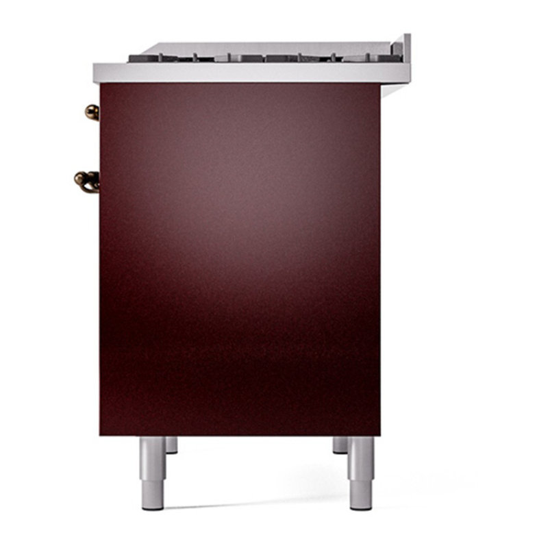 ILVE Nostalgie II Series 40 inch Dual Fuel Range with 6 Sealed Burners, Griddle (Solid Door), Natural Gas, Burgundy/Bronze
