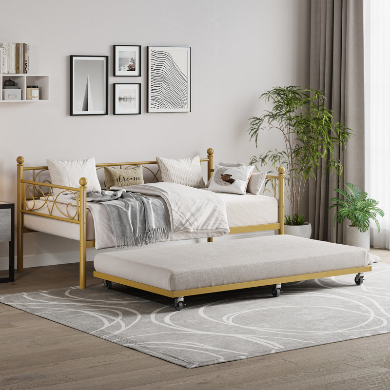 Twin Size Gold Daybed with Trundle Bed,  Metal