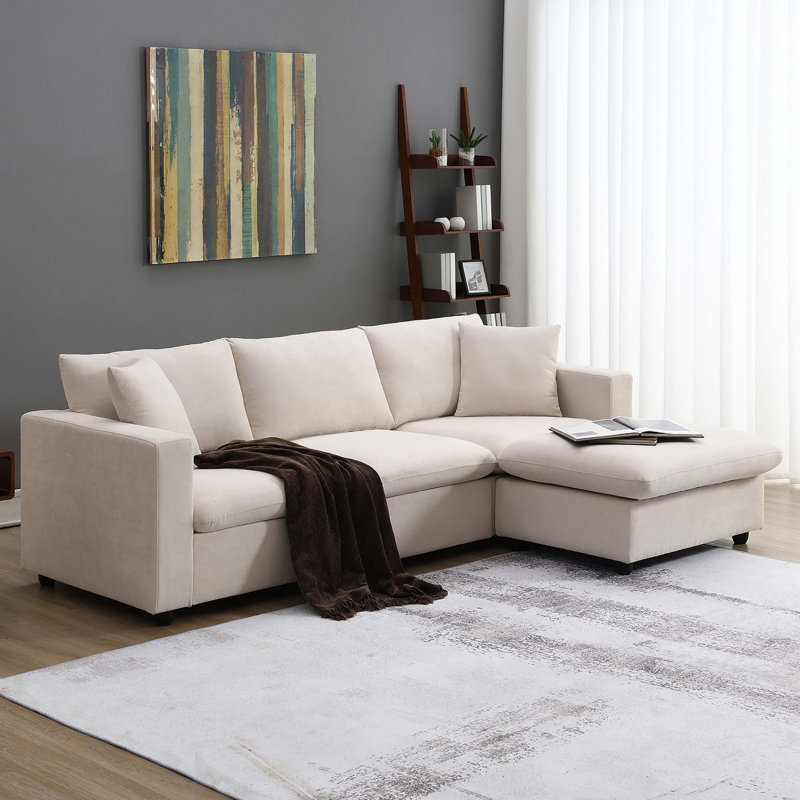 Canapé modulaire 3 pièces rembourré, Polyester beige