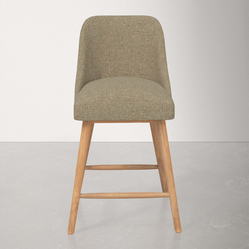 Tabouret Gallie, Bois naturel, Tabouret de comptoir (siège d'une hauteur de 27 p, Lin texturé naturel Zuma