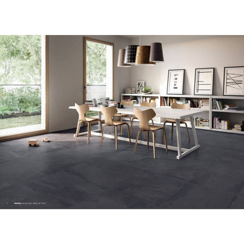 Nordika Series 12" x 24" Porcelain Stone Look Wall Floor Tile, Black