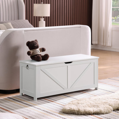 Coffre de rangement, banc de rangement, organisateur de coffre à jouets rétro, banc de rangement pour hall d'entrée avec 2 charnières, assemblage facile, blanc