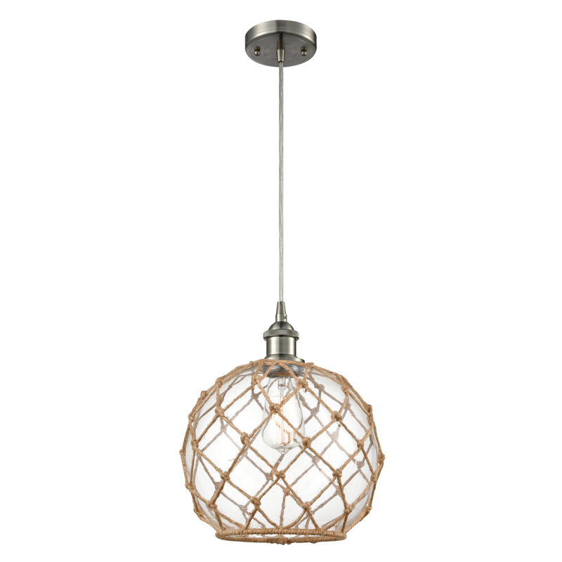 Tobey 1-Light Single Pendant, Clear/Brown, Brushed Satin Nickel, 13" H x 10" W x 10" D