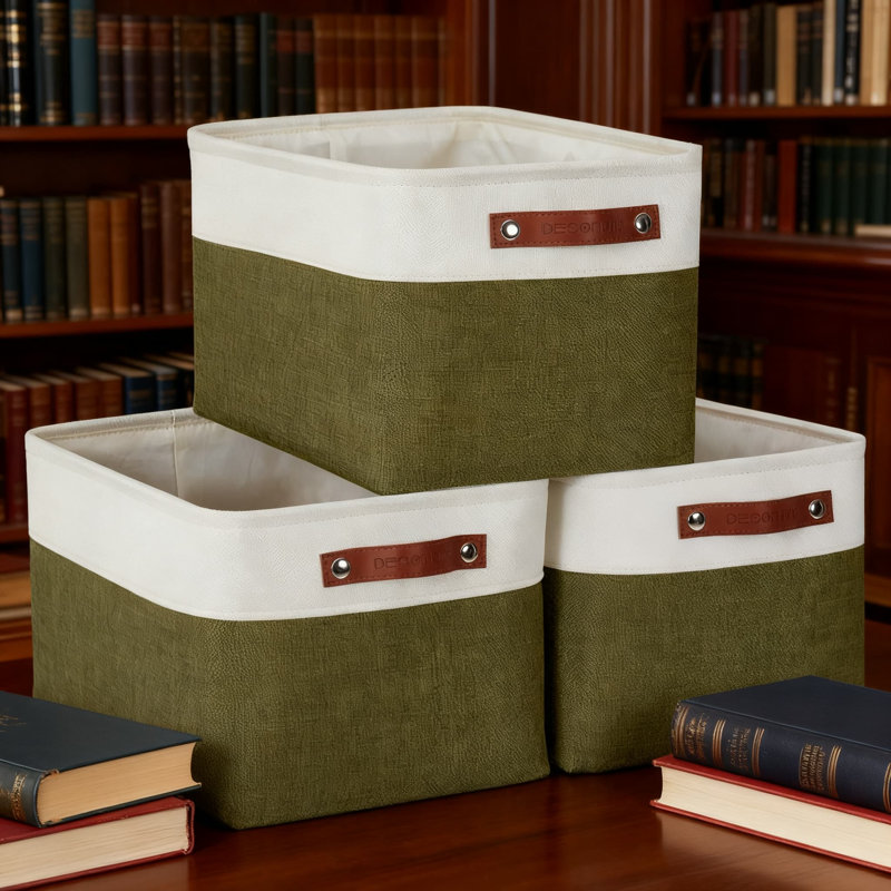 Fabric Storage Bins With Metal Frame, Sturdy MDF Bottom And Dual Handles, Large Organizer Baskets For Shelves And Closet Organization, 3-Pack